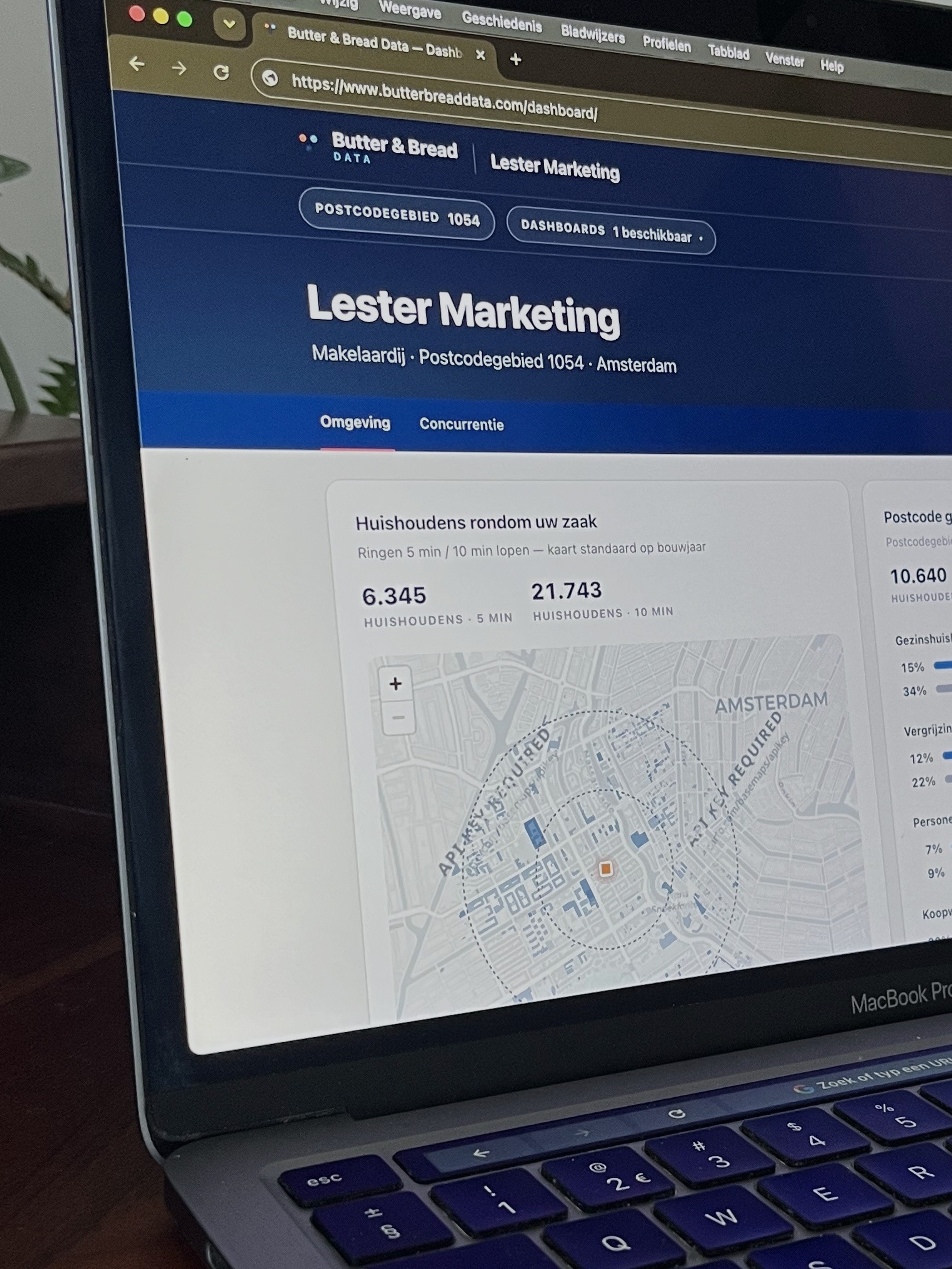 A Butter & Bread Data dashboard, open on a laptop